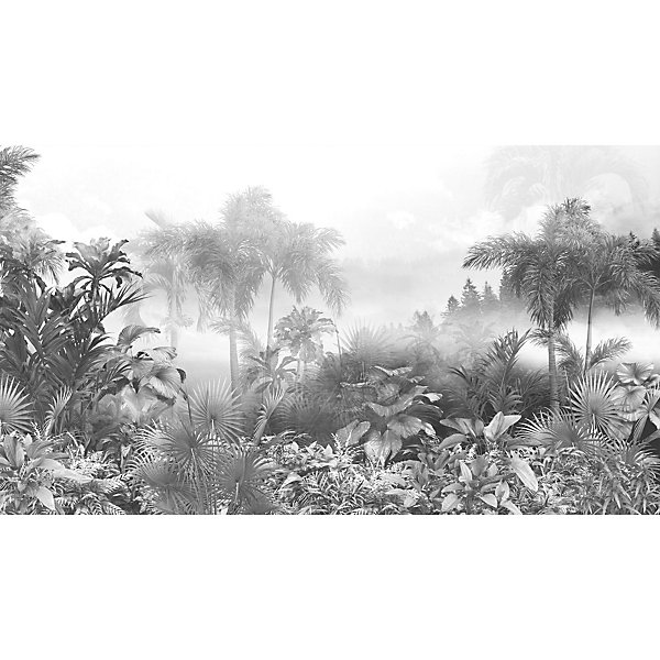 Papier peint panoramique intissé forêt tropicale noir et blanc, 10 lés, L.280 x l.500cm IDPanneaux
