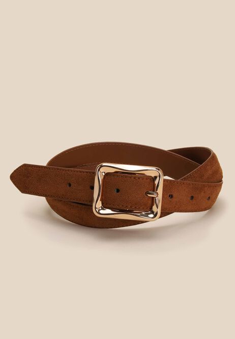 Womens Brown Faux Suede Square Buckle Belt