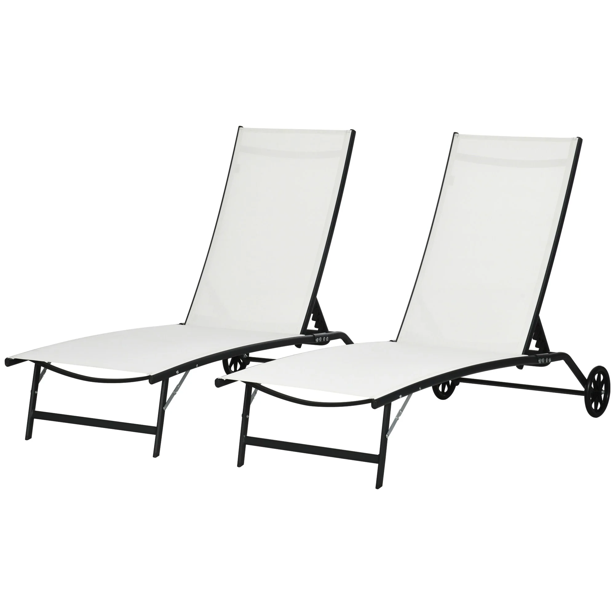 2-Piece Outdoor Chaise Lounge Chair Set with Wheels and 5 Adjustable Positions for Patio Poolside or Beach