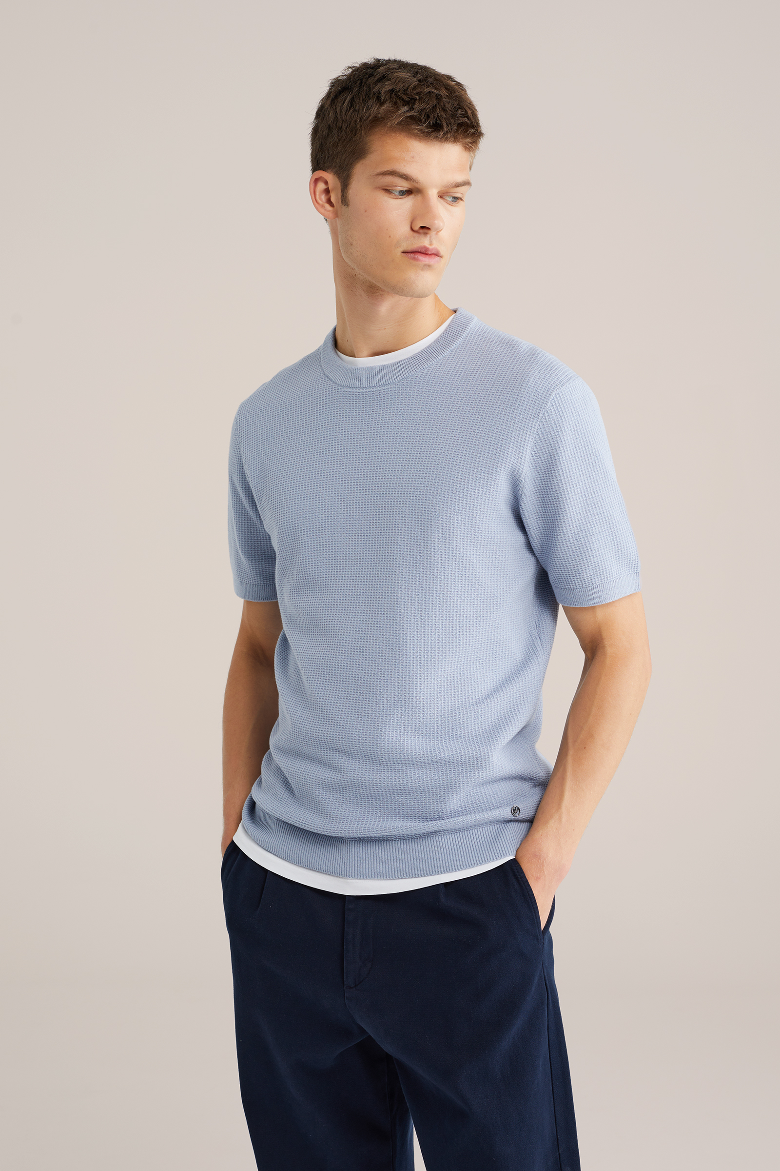 Heren regular fit T-shirt met structuur