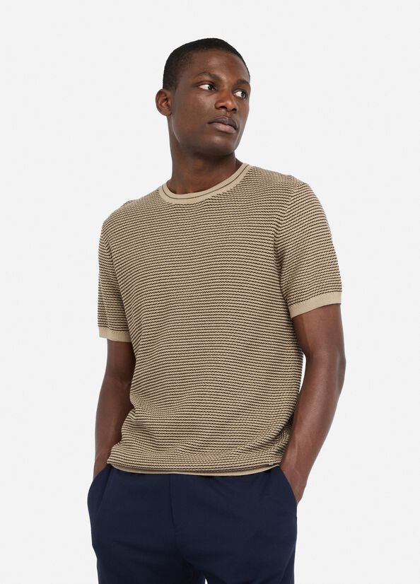 T-shirt jacquard in cotone e seta