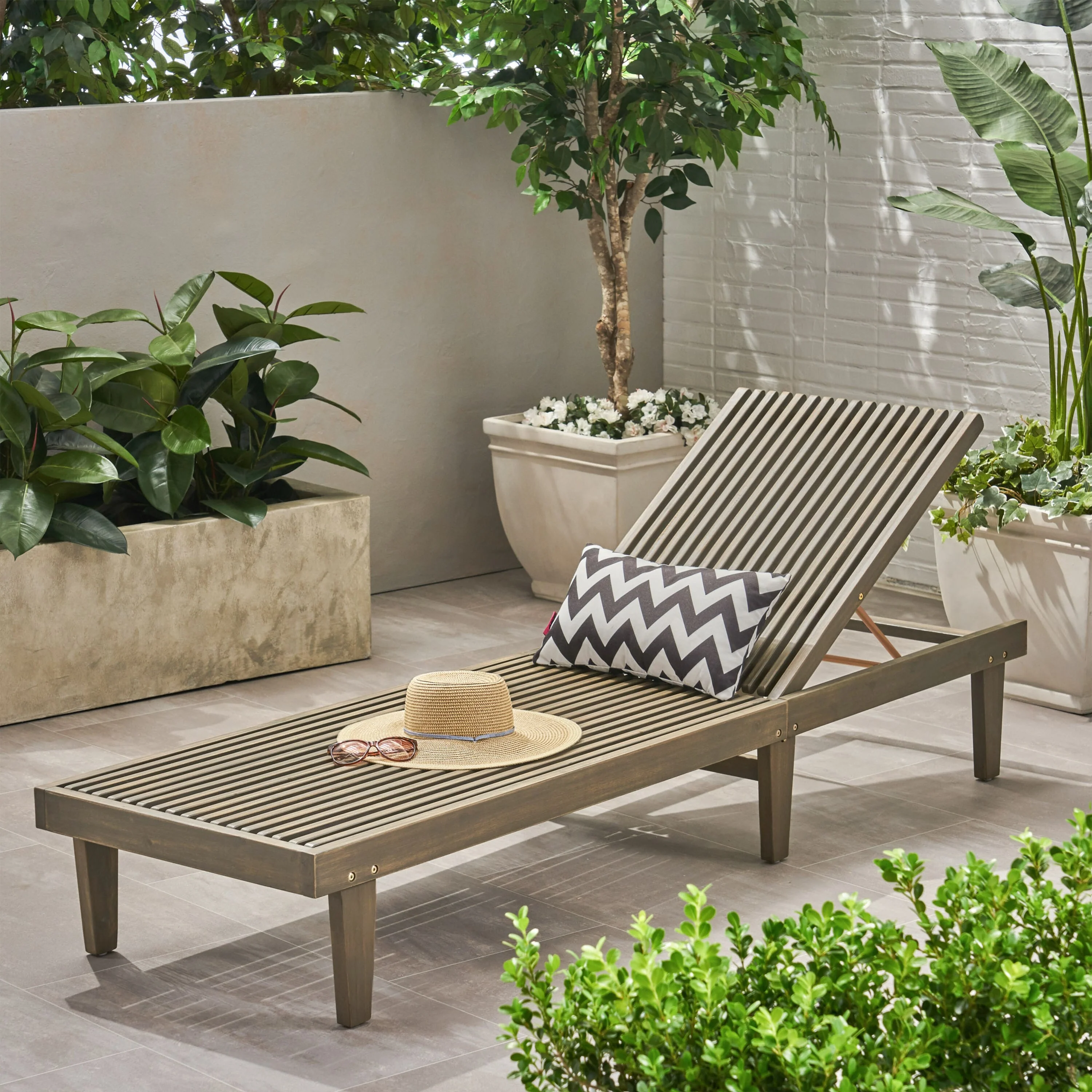 Nadine Outdoor Adjustable Wood Chaise Lounge by Christopher Knight Home