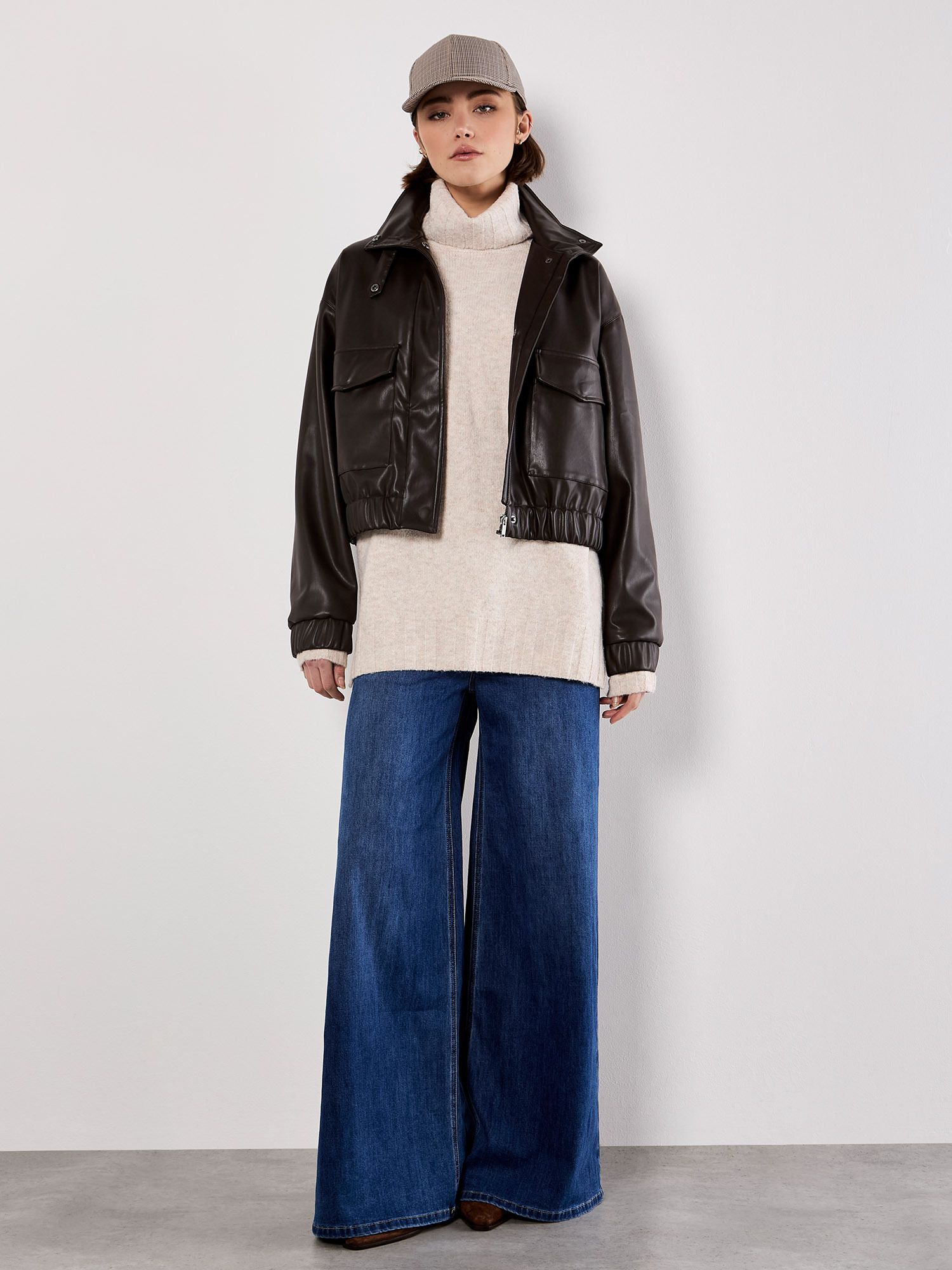 Apricot Faux Leather Bomber Jacket