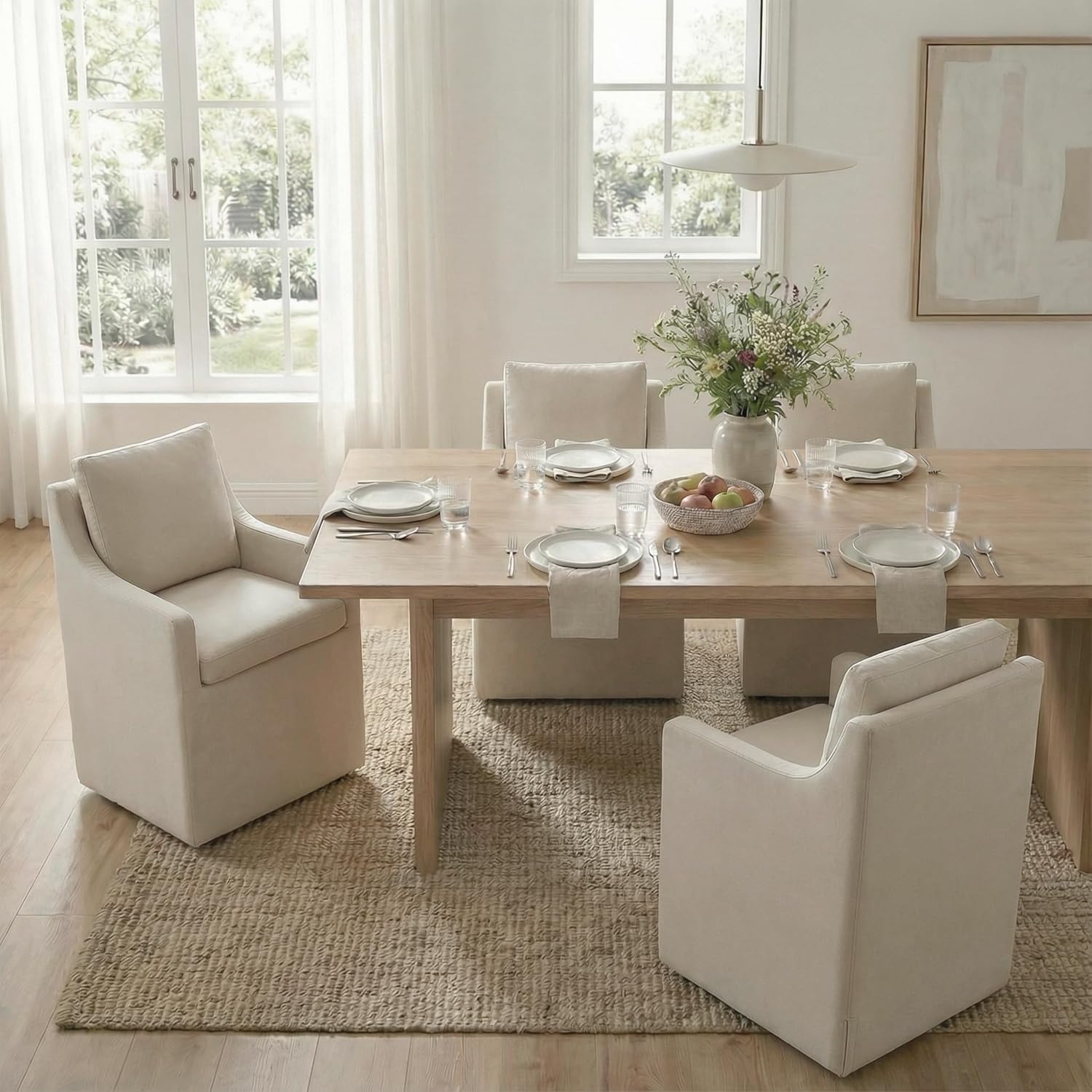 KISLOT Upholstered Dining Chairs Set of 4, Modern Dining Room Chairs with Casters & Washable Cover, Rolling Accent Chair with Hidden Storage for Kitchen, Farmhouse, Living Room, Flax Beige, 4 Box