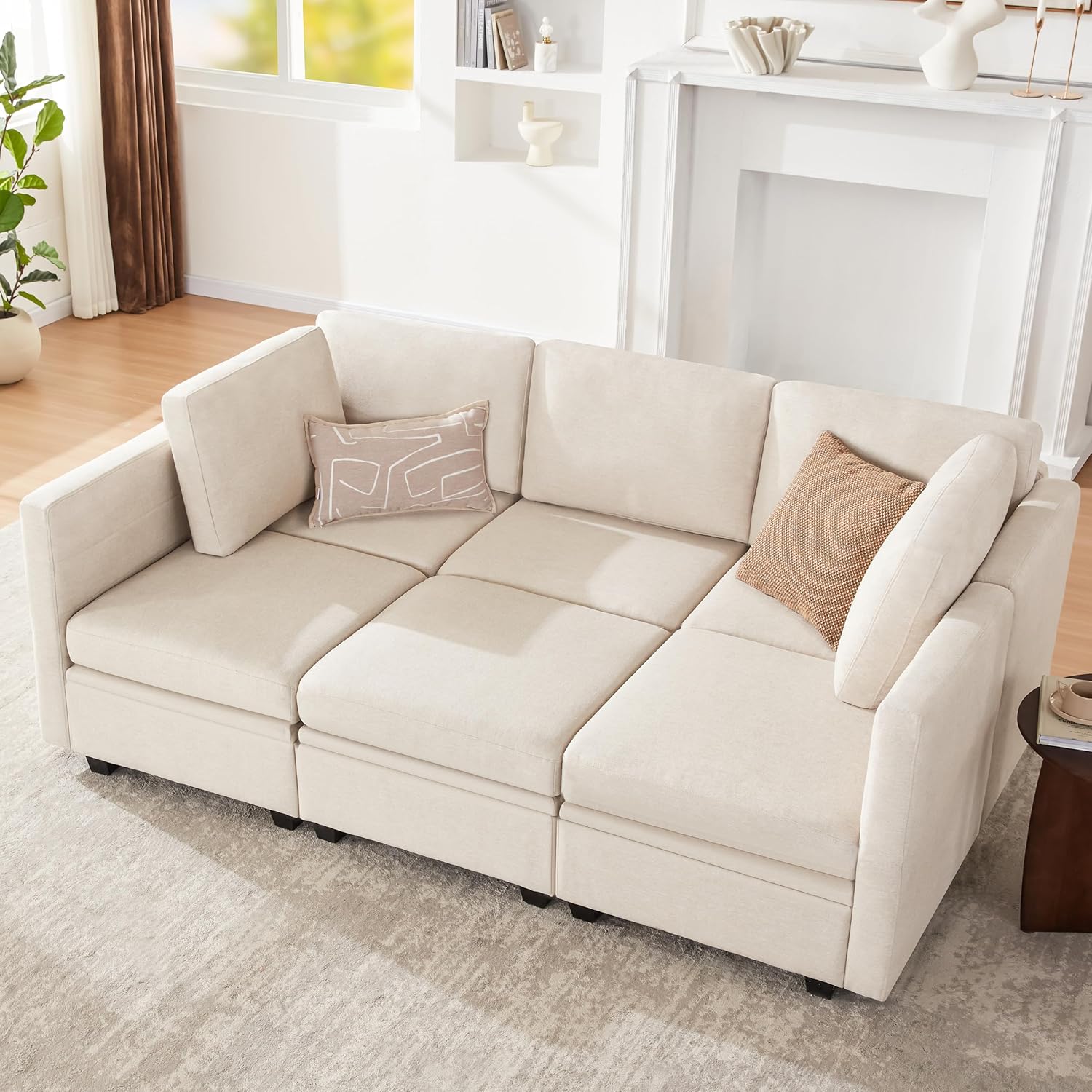 Modular Sectional Sleeper Sofa, Sectional Couch Reversible Sleeper Sofa Bed, 6 Seat Modular Couch with Storage and Chaise, Couches for for Living Room, Beige
