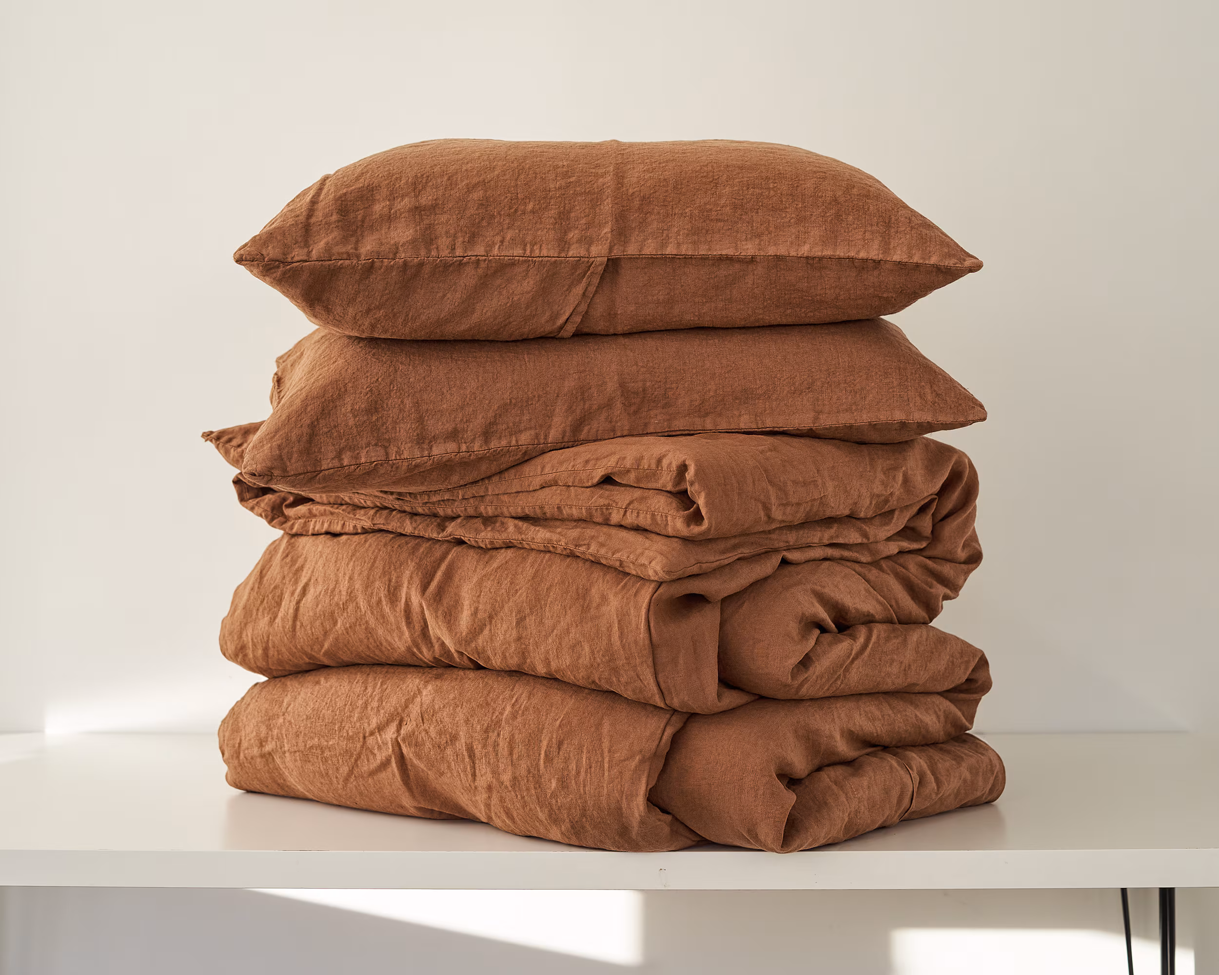 3 Piece Linen Bedding Set: Tobacco Duvet Cover & Pillow Cases