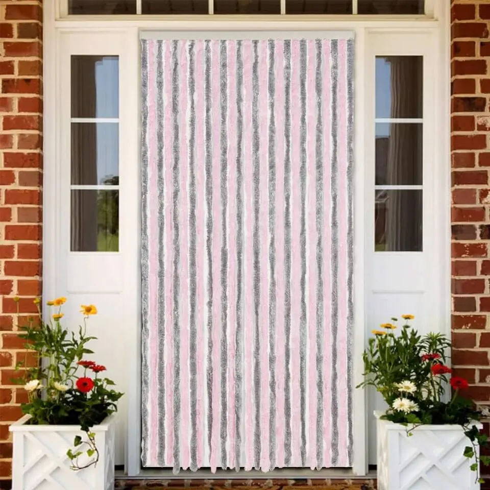 vidaXL - Vliegengordijn voor terrasdeur Zilvergrijs, roze Chenille - 118x220 cm