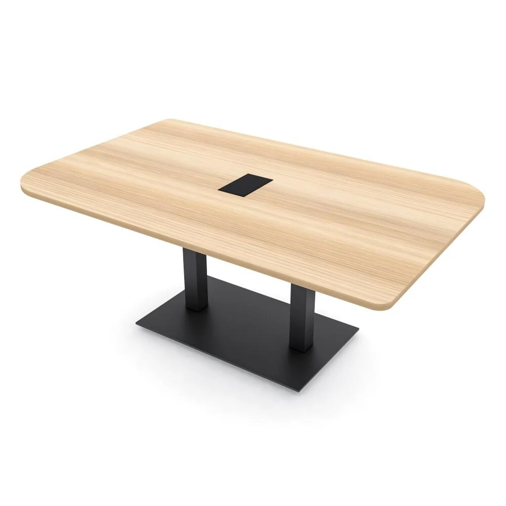 7Ft Duo Shaped Conference Table With Metal Base And Electric Module - 48x84