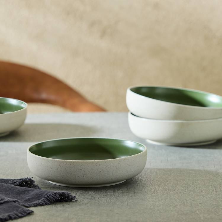 Habitat Raw Edge 4 Piece Stoneware Pasta Bowls - Green