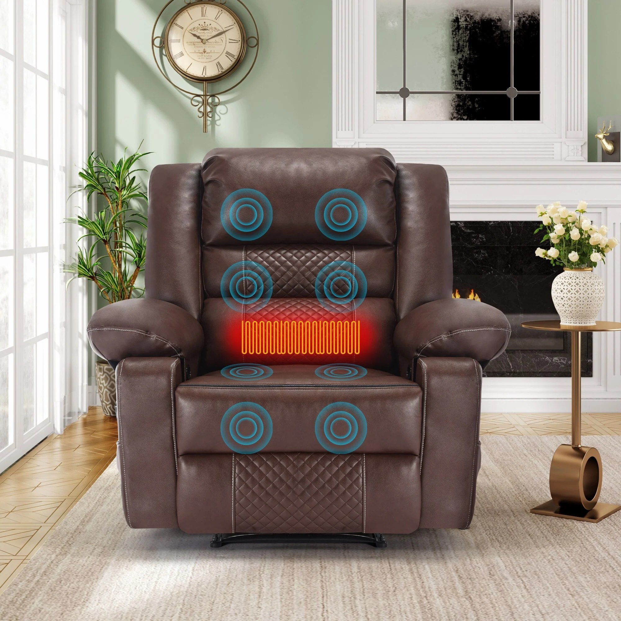 Manual Reclining Chair with 8-Point Vibration Massage, Lumbar Heat, and Durable Wood-Steel Frame for Living Room Comfort