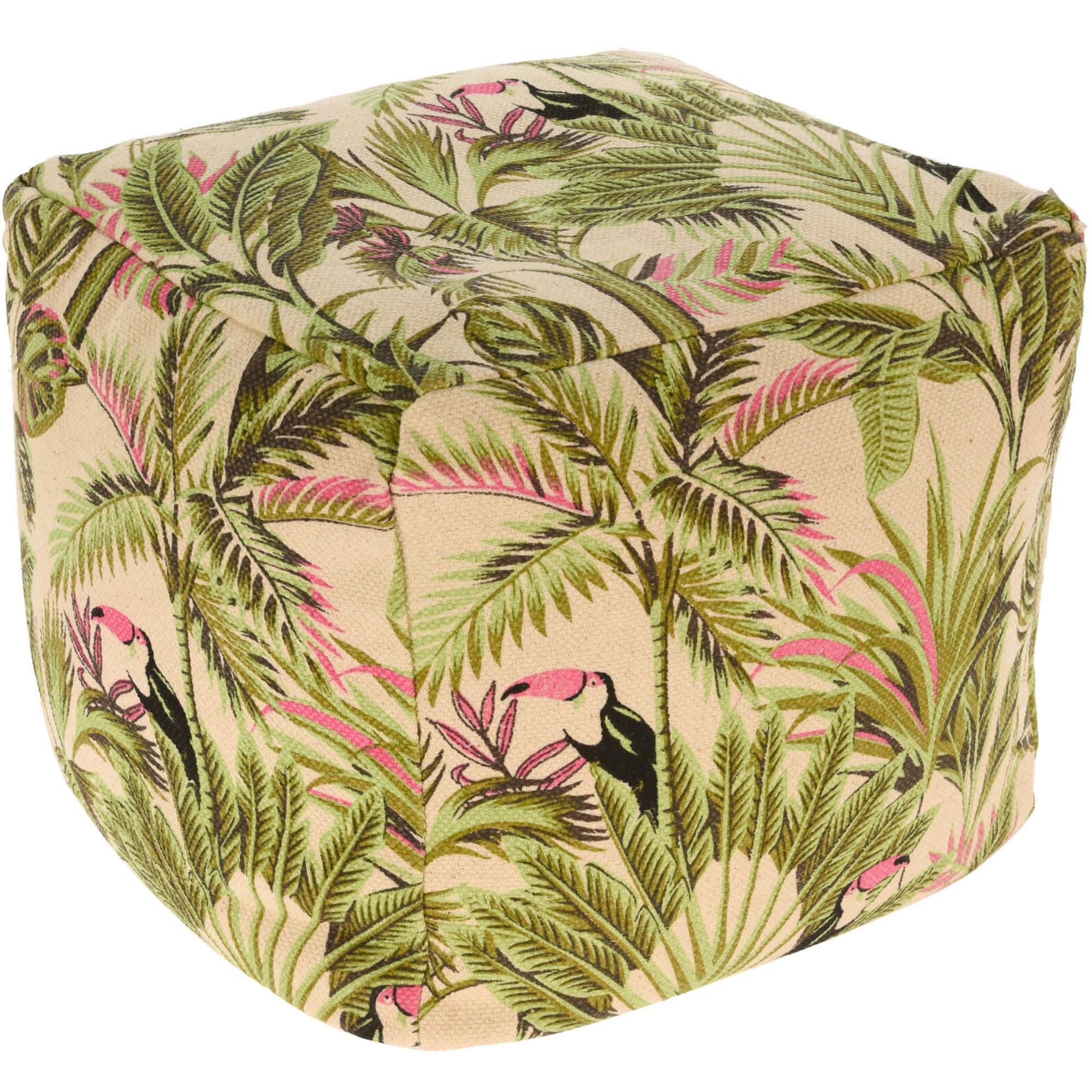 - Pouf en coton feuillage - 45x45x35cm