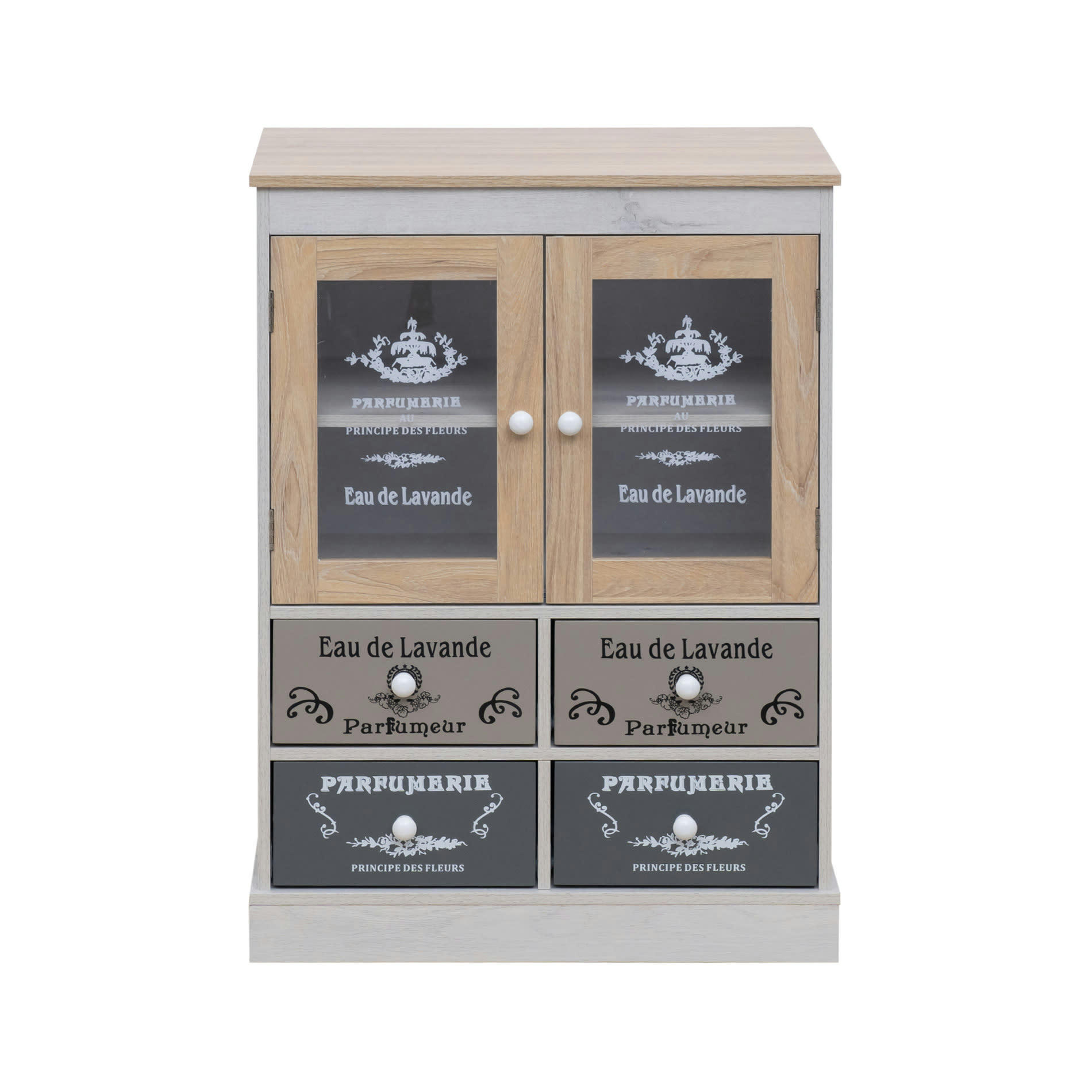 ROMANTIC TIME - Cabinet vitrine à 2 tiroirs et 2 portes en aggloméré multicolore