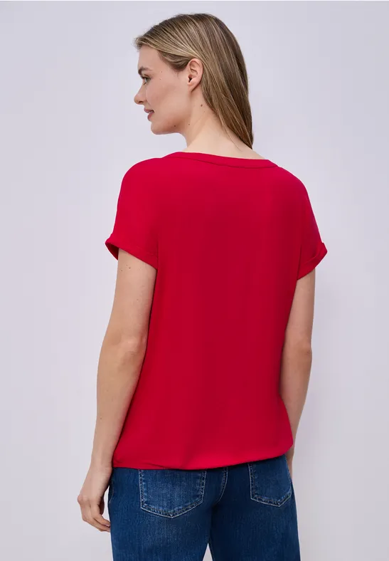T-Shirt mit Split Neck und Elastiksaum
