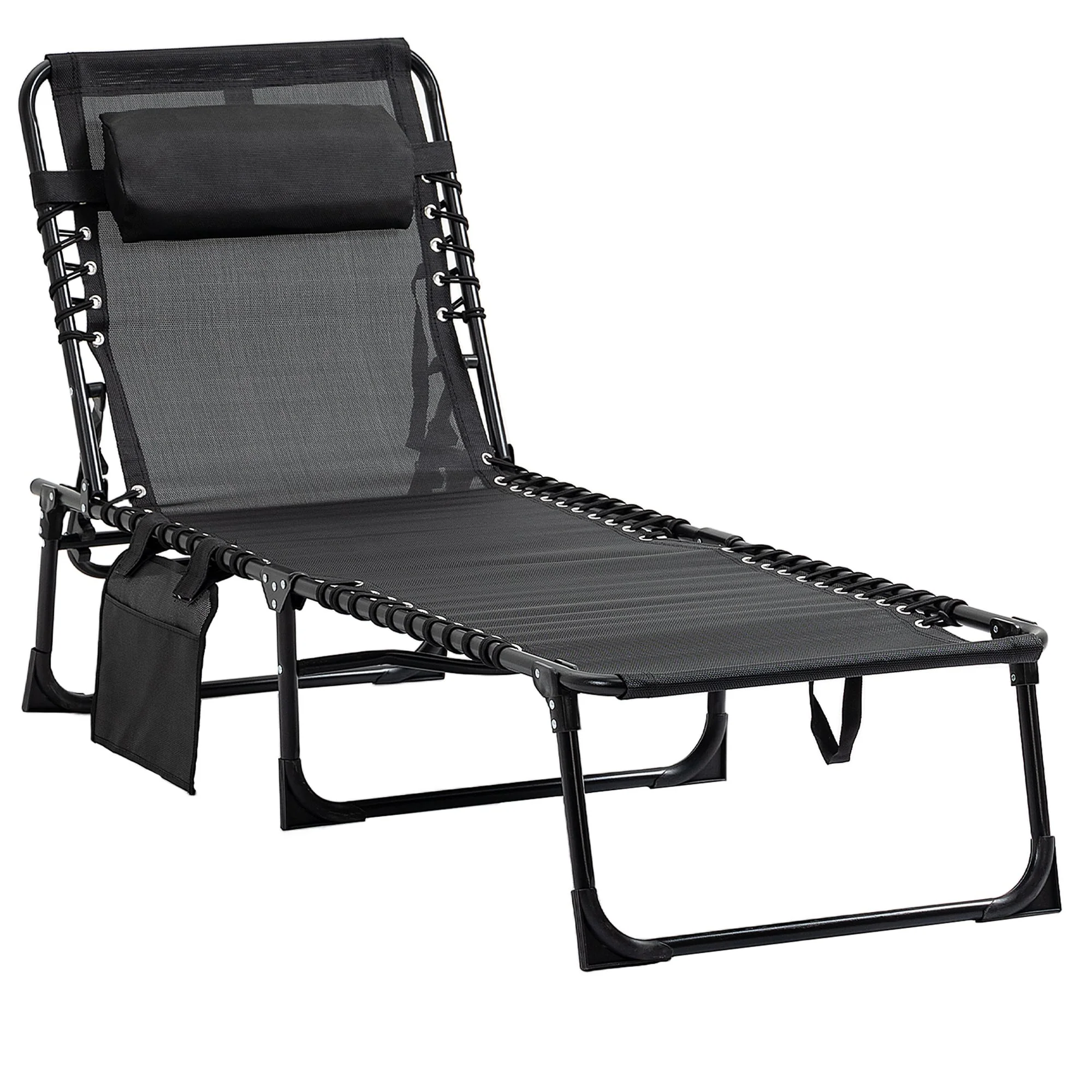 Outsunny Reclining Lounge Chair, Portable Sun Lounger, Folding Camping Cot, with Adjustable Backrest and Removable Pillow
