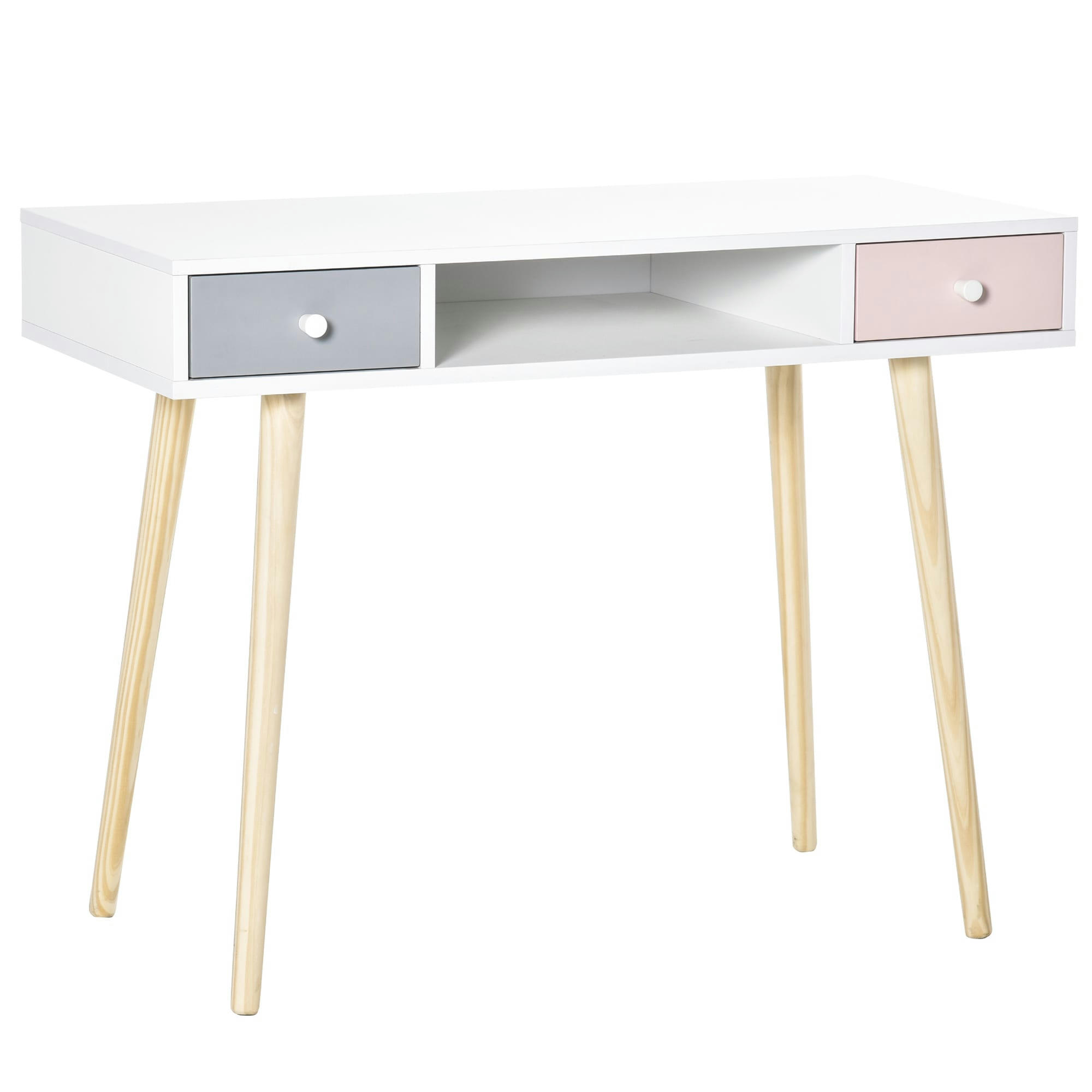 - Bureau enfant style scandinave 2 tiroirs et 1 niche blanc