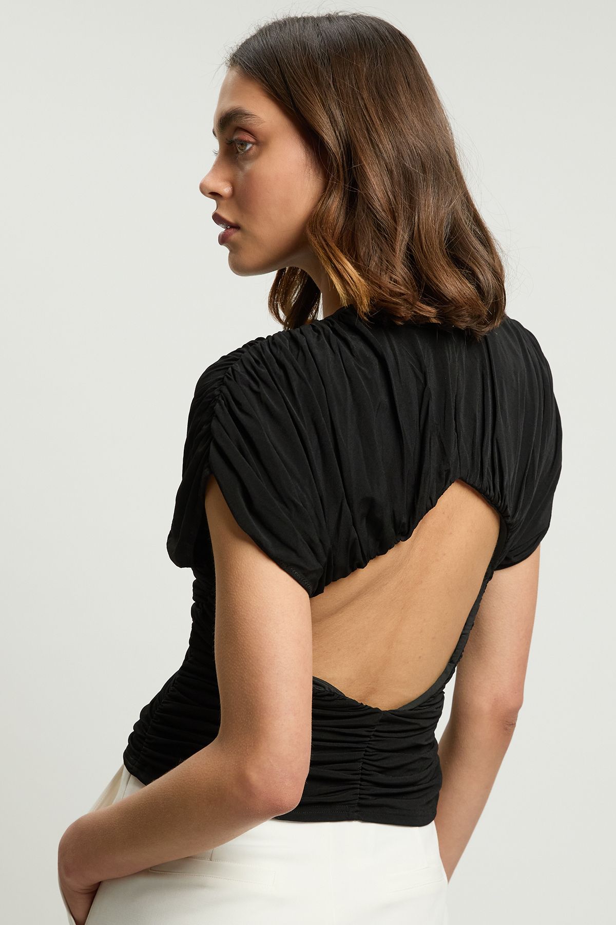 KarenMillen Premium Ruched Jersey Cut Out Back Top
