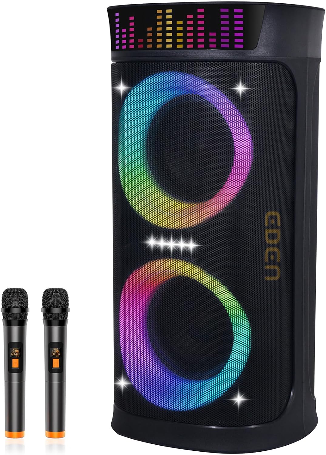 Large Party Speaker with Dual 6.5 Inch Woofers, 200W Peak Powerful Sound, TWS & 6 EQ Modes, Type-C Charging, LED Light Show, Wireless Microphone for Outdoor Parties