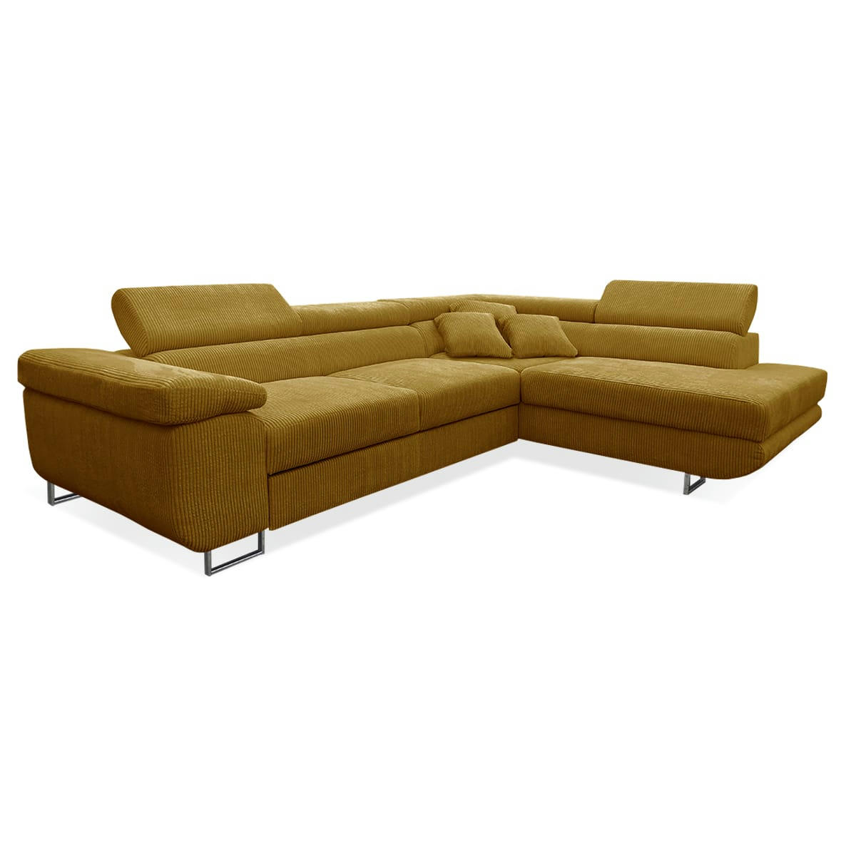 - Canapé d'angle convertible droit 4 places coffre velours côtelé jaune