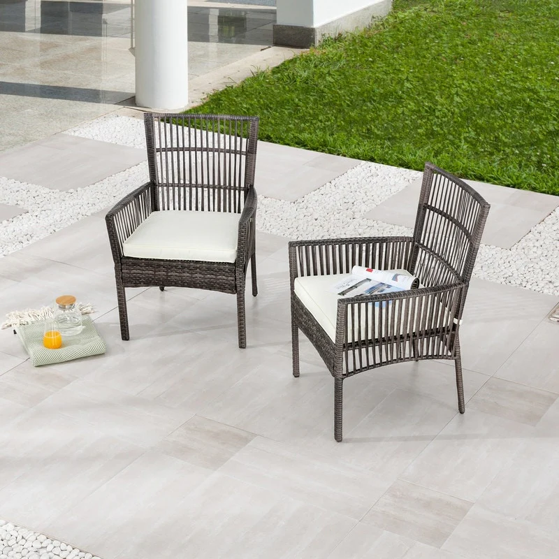 PATIO FESTIVAL Outdoor Wicker Dining Chair with Seat Cushion (2-Pack)
