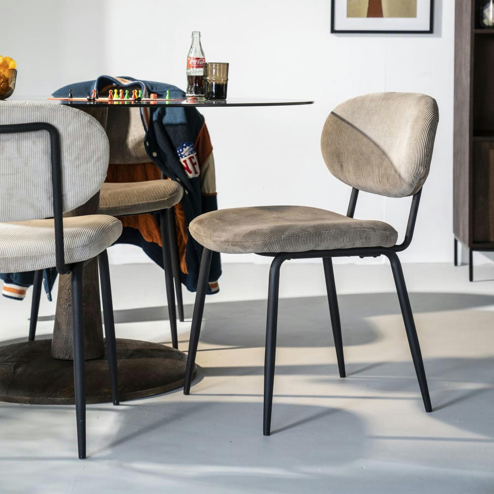 COSMO - Lot de 2 chaises en velours côtelé et métal taupe