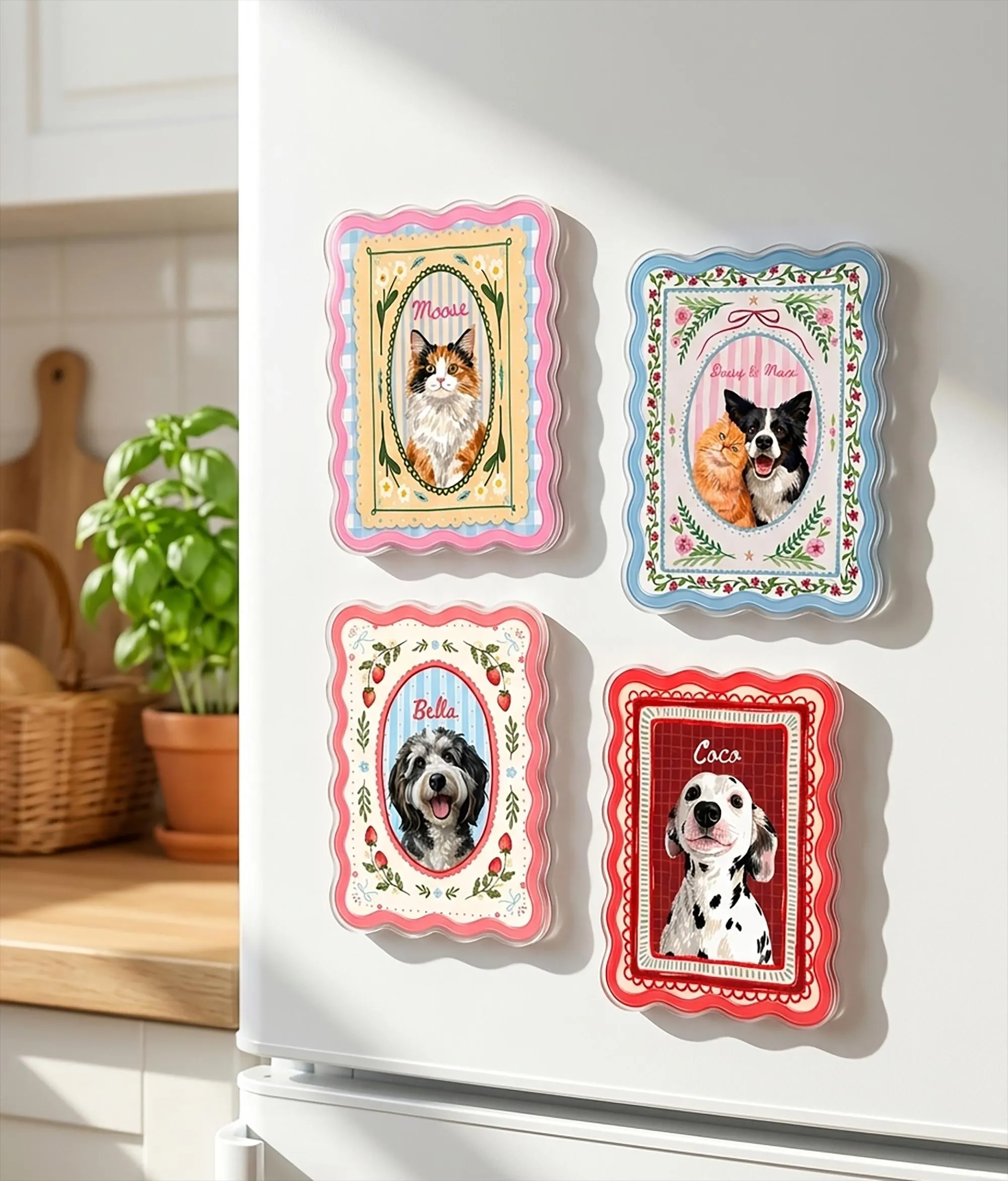 Personalized Pet Portrait Fridge Magnet, Custom Dog Cat Photo Magnet, Pet Lover Gift, Dog Mom Magnet, Gift for Pet Owner