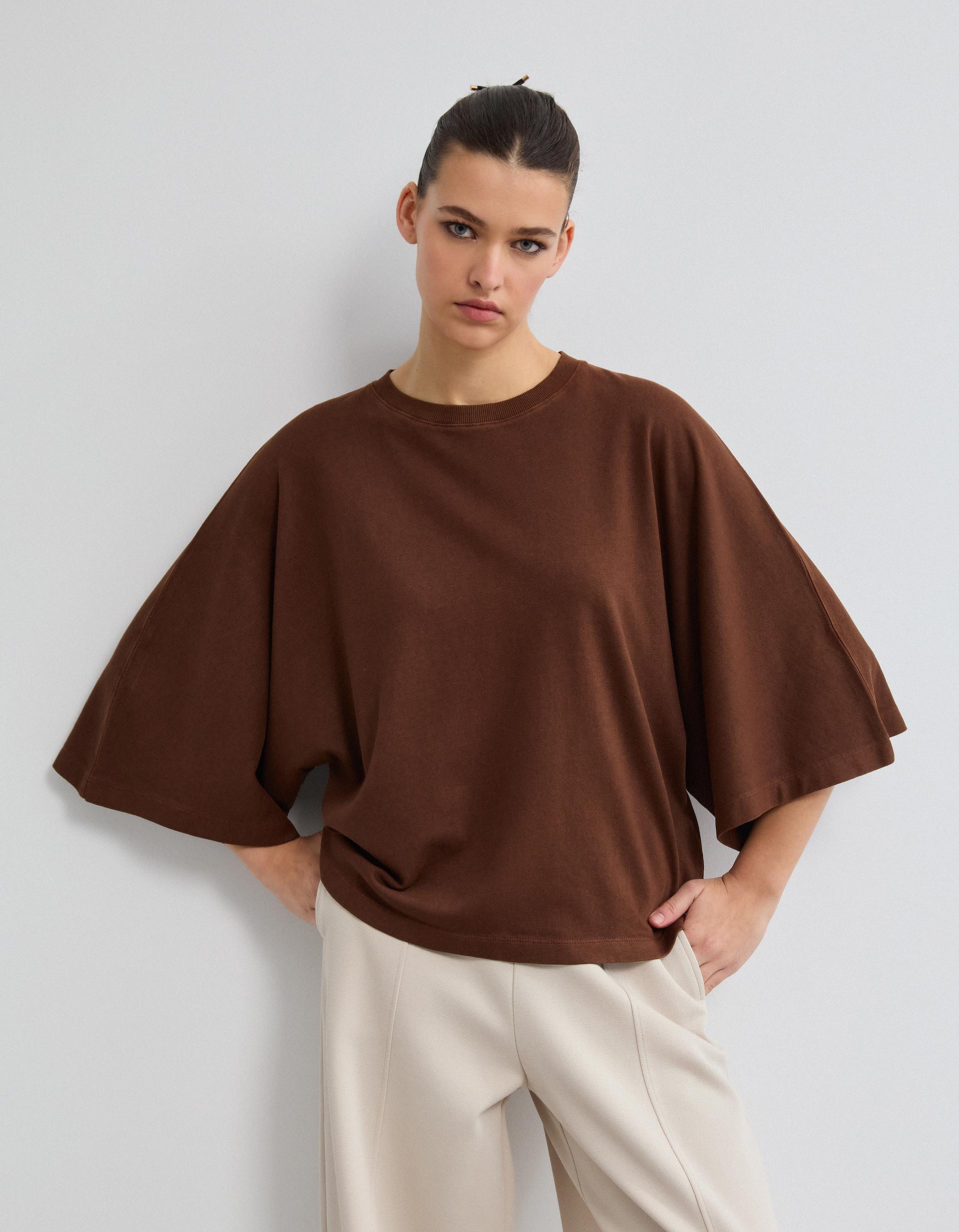 T-shirt, Mulher, Castanho