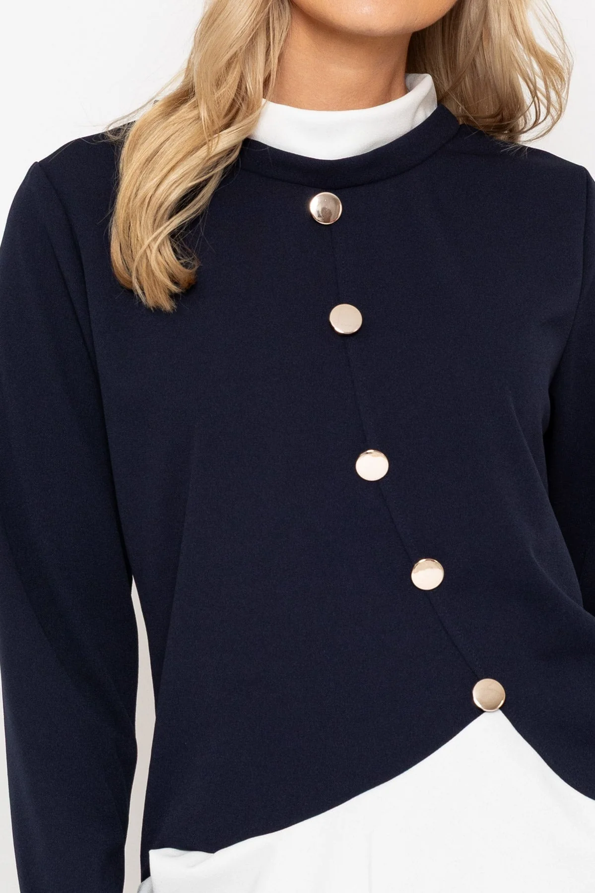 Navy Button Detail Contrast Top