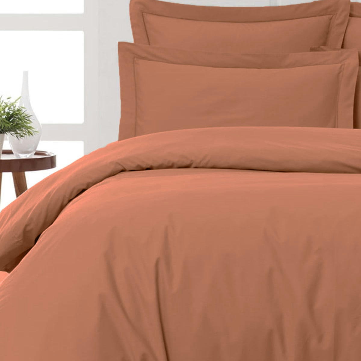 SOFT PERCALE - Drap plat en percale de coton  brique 180x290 cm