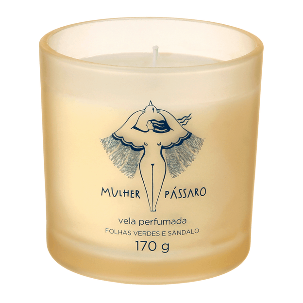 VELA PERFUMADA POTE BERGAMOTA, FOLHAS VERDES E SÂNDALO MULHER PÁSSARO