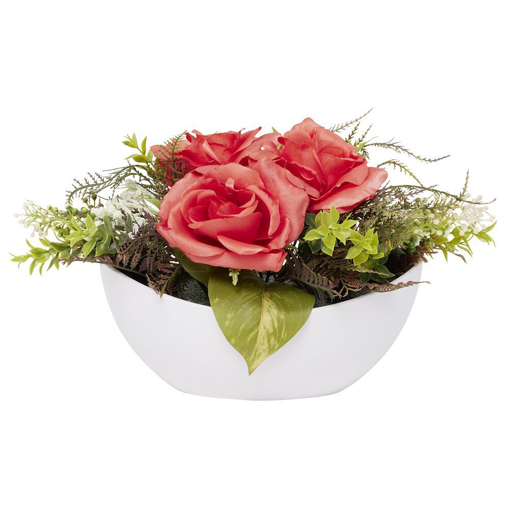 Pot design bateau rose artificielle rose