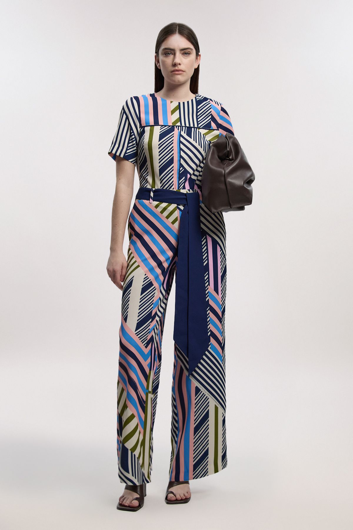 KarenMillen Geo Print Twill Cap Sleeve Woven Top