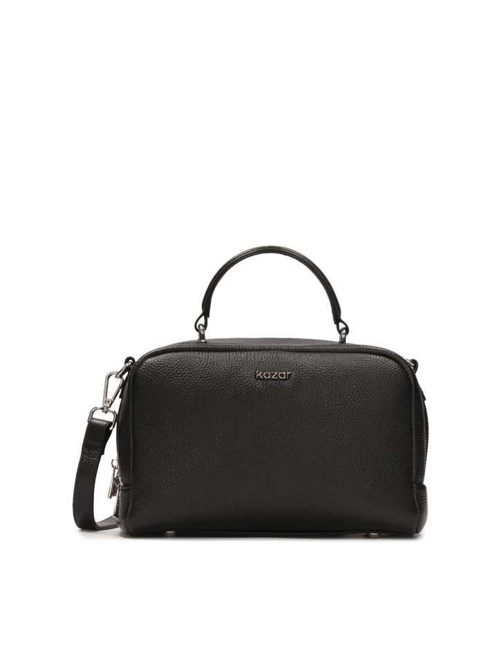 Black pea leather double-compartment trunk handbag