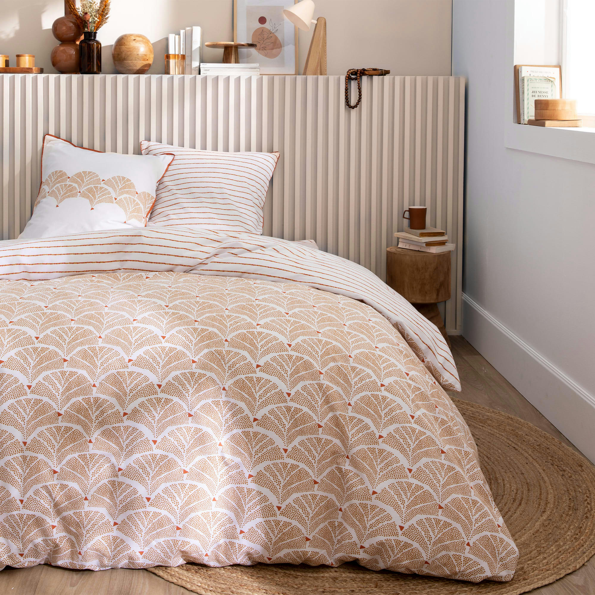 DÉCO VÉGÉTALE - Parure de lit imprimée en coton Caramel 240x220+2x65x65cm