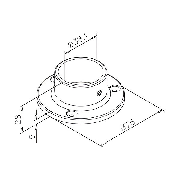 2 x Embase femelle pour tube diam. 38,1 mm - Zamac aspect inox brossé