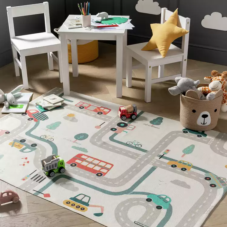 Habitat Kids Transport Print Natural Flatweave Rug-120x170cm