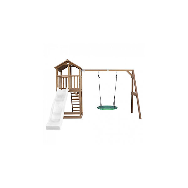 AXI Beach Tower avec balancoire nidMarron Toboggan Blanc