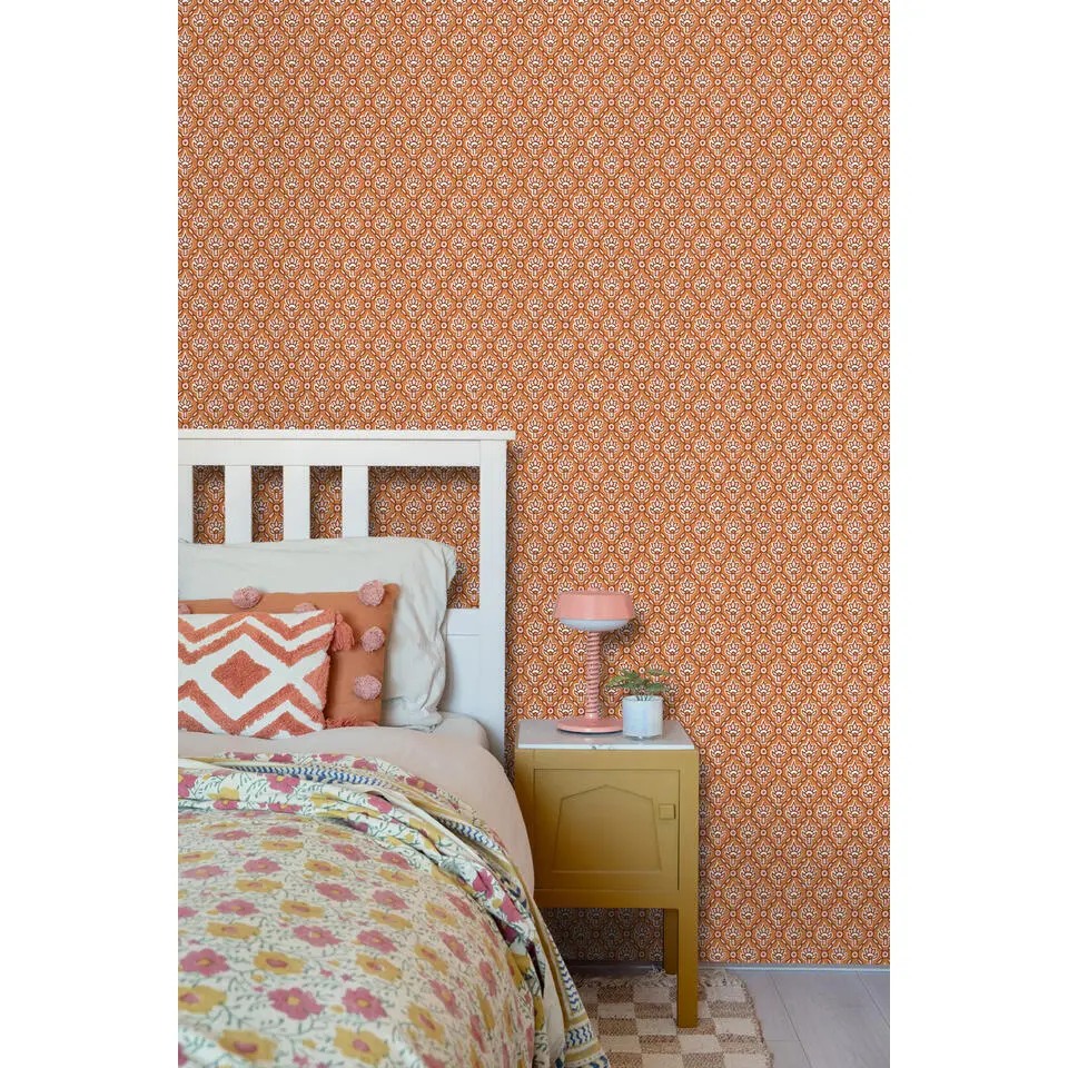 ESTAhome behang vintage bloemen oranje en roze - 50 x 900 cm