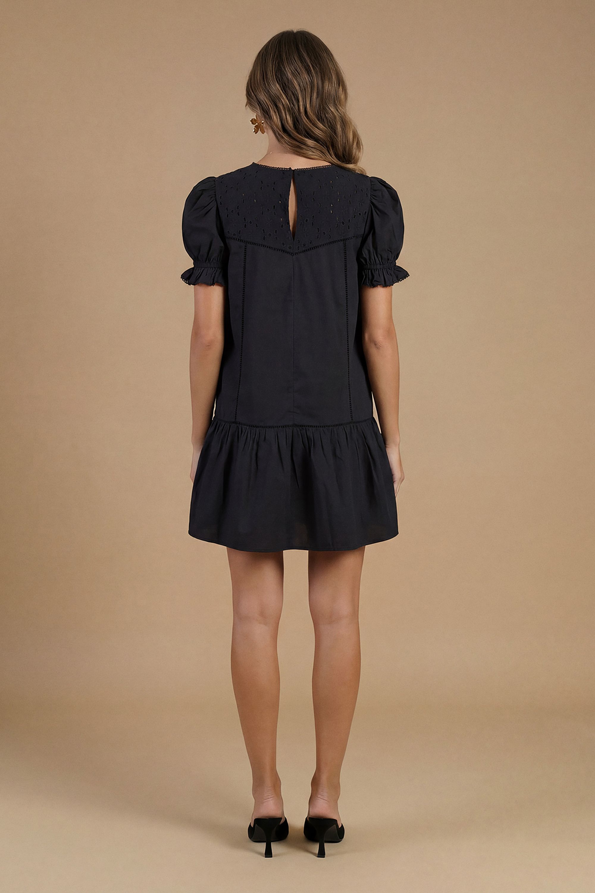 Oasis Broderie Lace Trim Detail Puff Sleeve Mini Dress