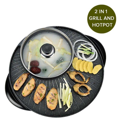 SOGA 2-in-1 Electric Teppanyaki Grill & Hotpot - Stone Coated, Serves 3-5 People