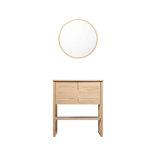 Meuble sous vasque plaqué chêneATOLL 70cm   miroir rond