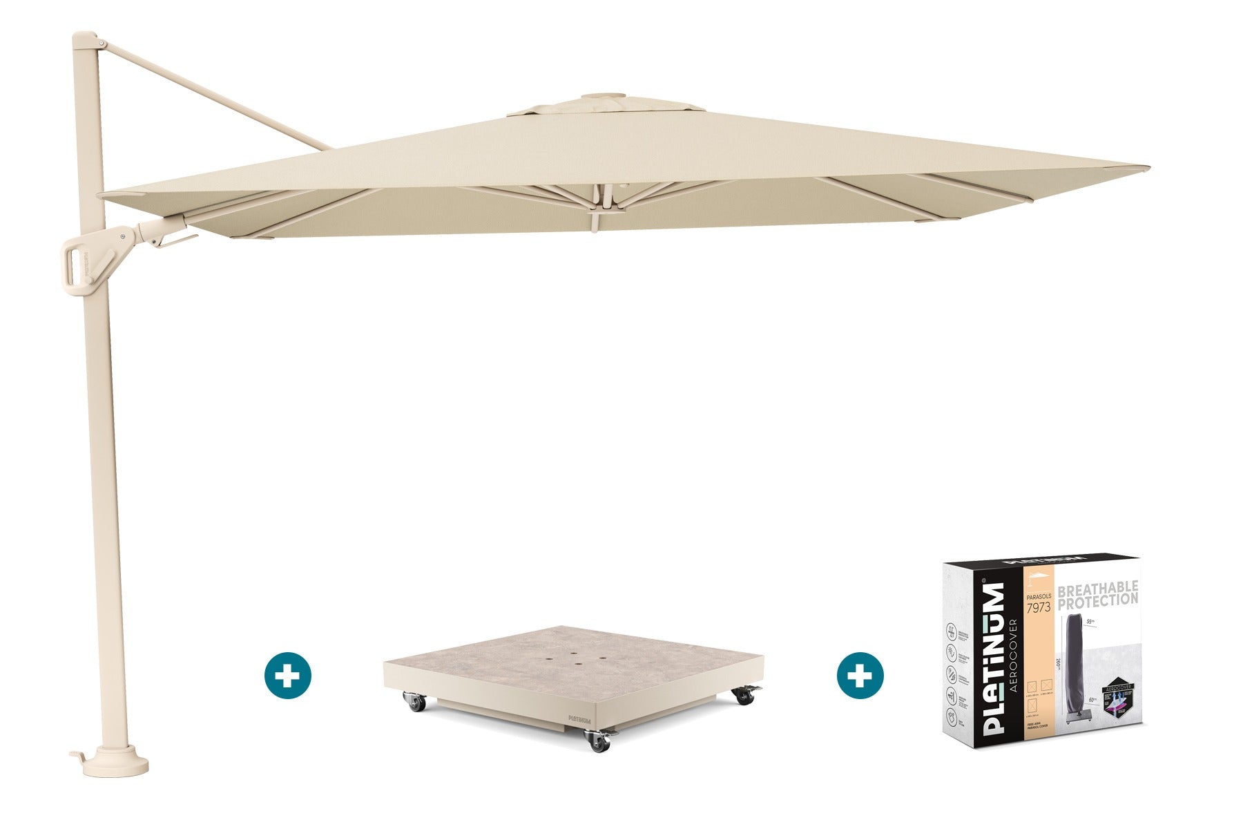 Platinum Nexus T2 zweefparasol 3x3 m. - met vulbare voet en hoes