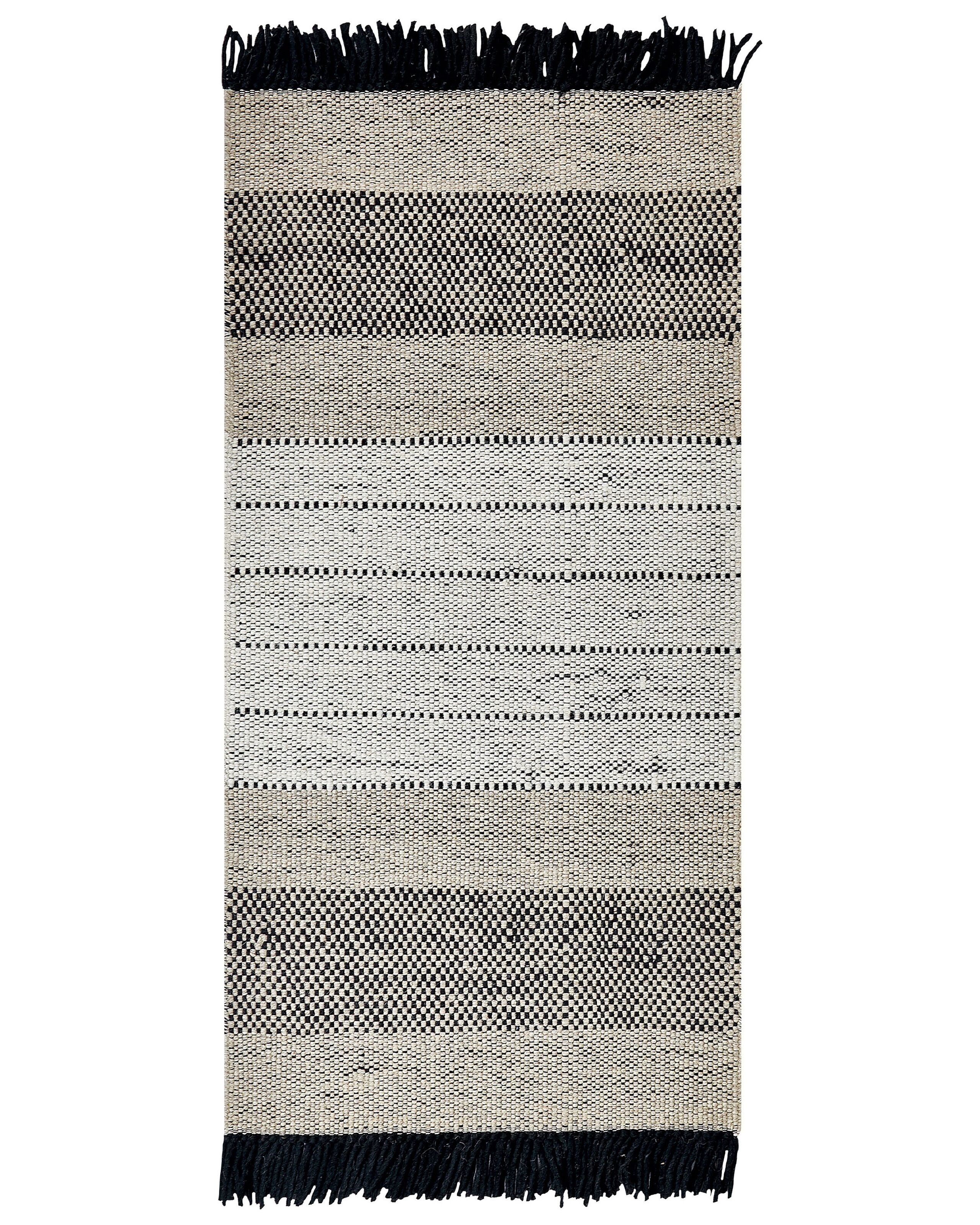 Dywan 80x150 cm wełna beżowo-czarny