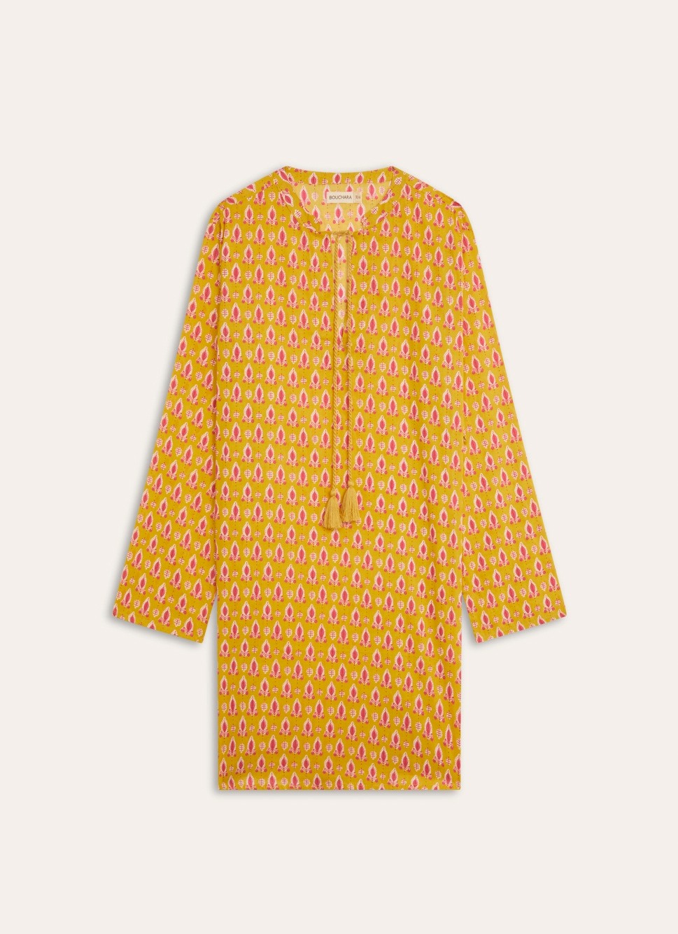 TUNIQUE EN COTON IMPRIMÉ INDIEN JAUNE