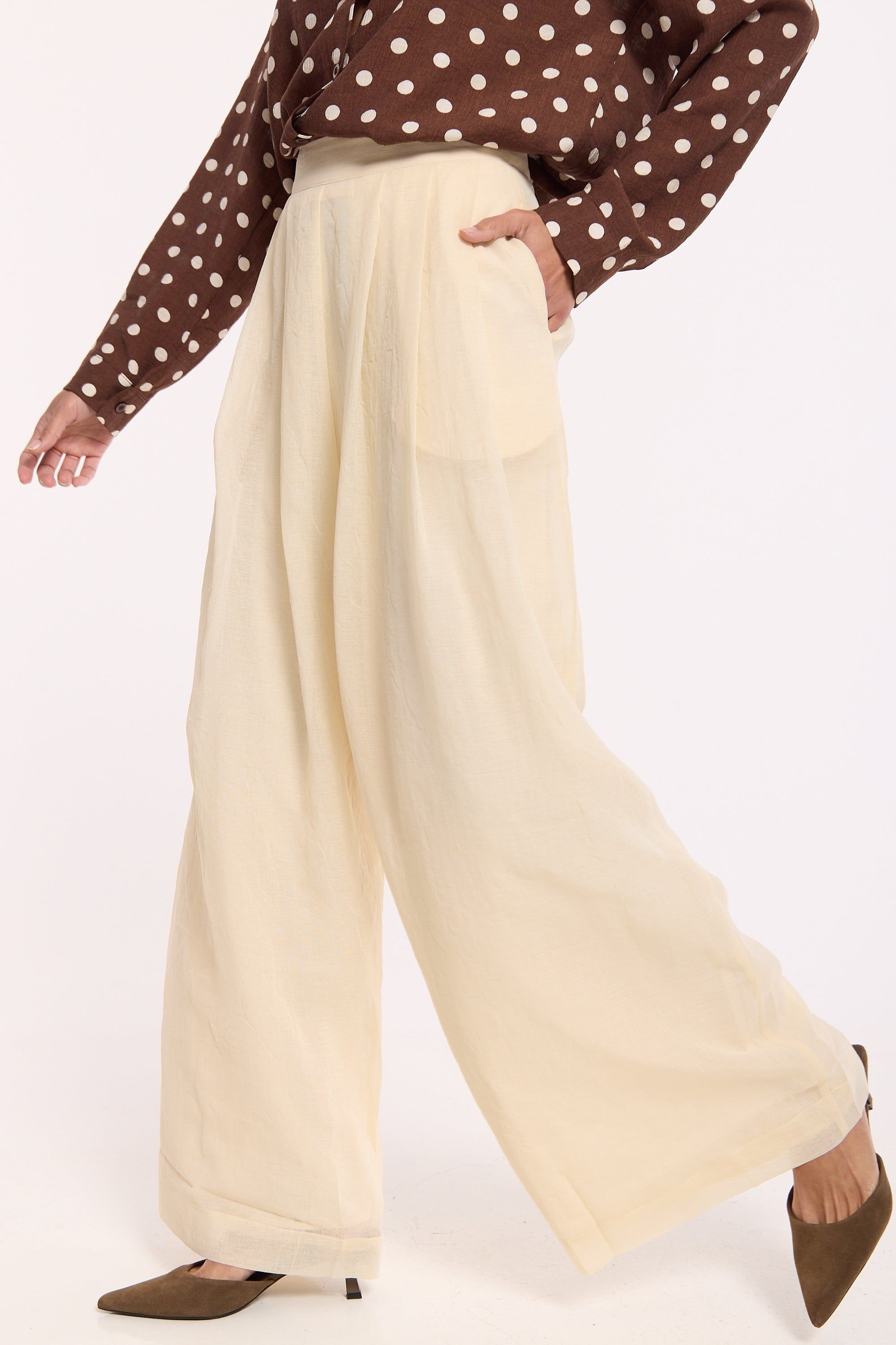House of Holland Butter Cream Wide Leg Trousers