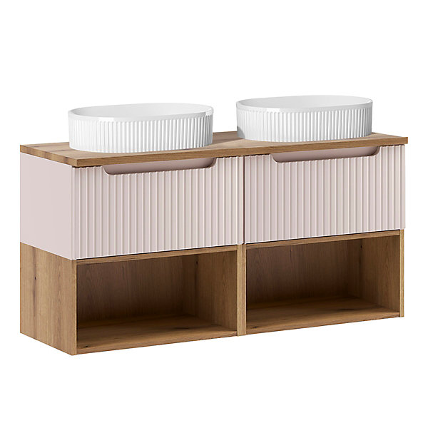 Ensemble meuble double vasque 120cm et colonne Riva Cachemire et Bois