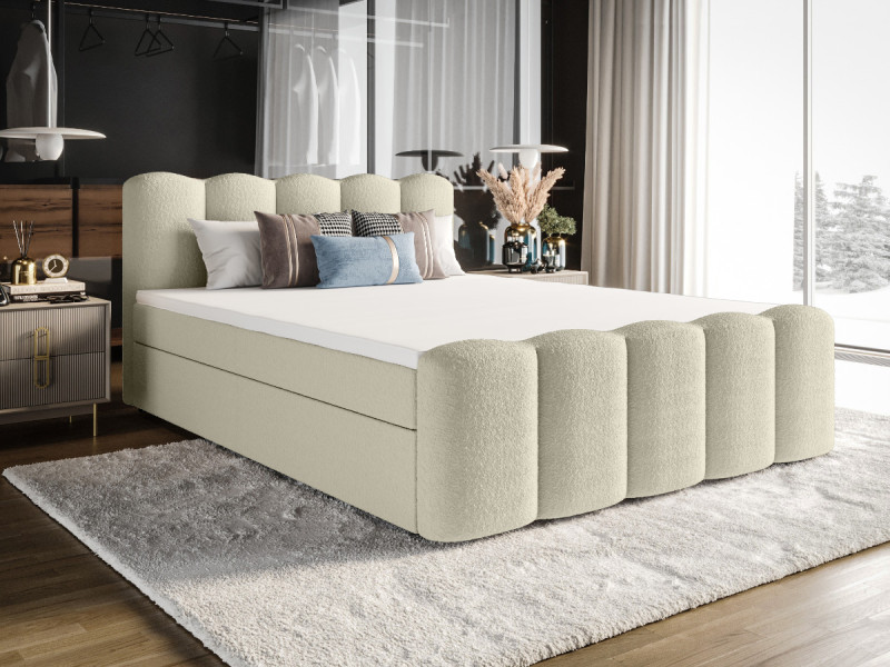 Łóżko Hotelowe Boxspring Tkanina Boucle Materace Pojemniki Verona Krem 140
