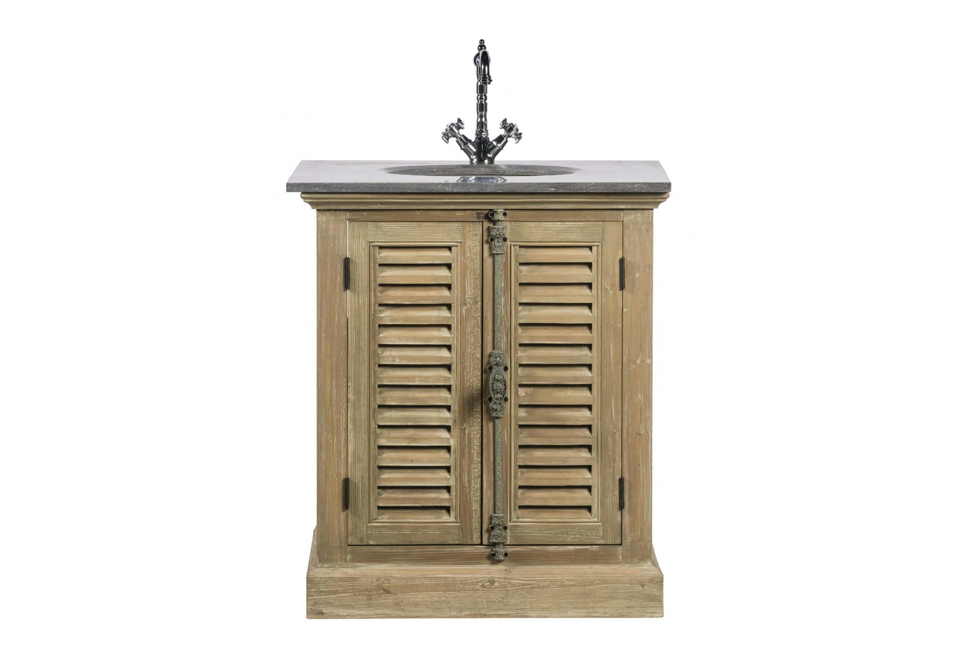 HANOÏ - Meuble de salle de bain simple vasque bois et pierre 2 portes