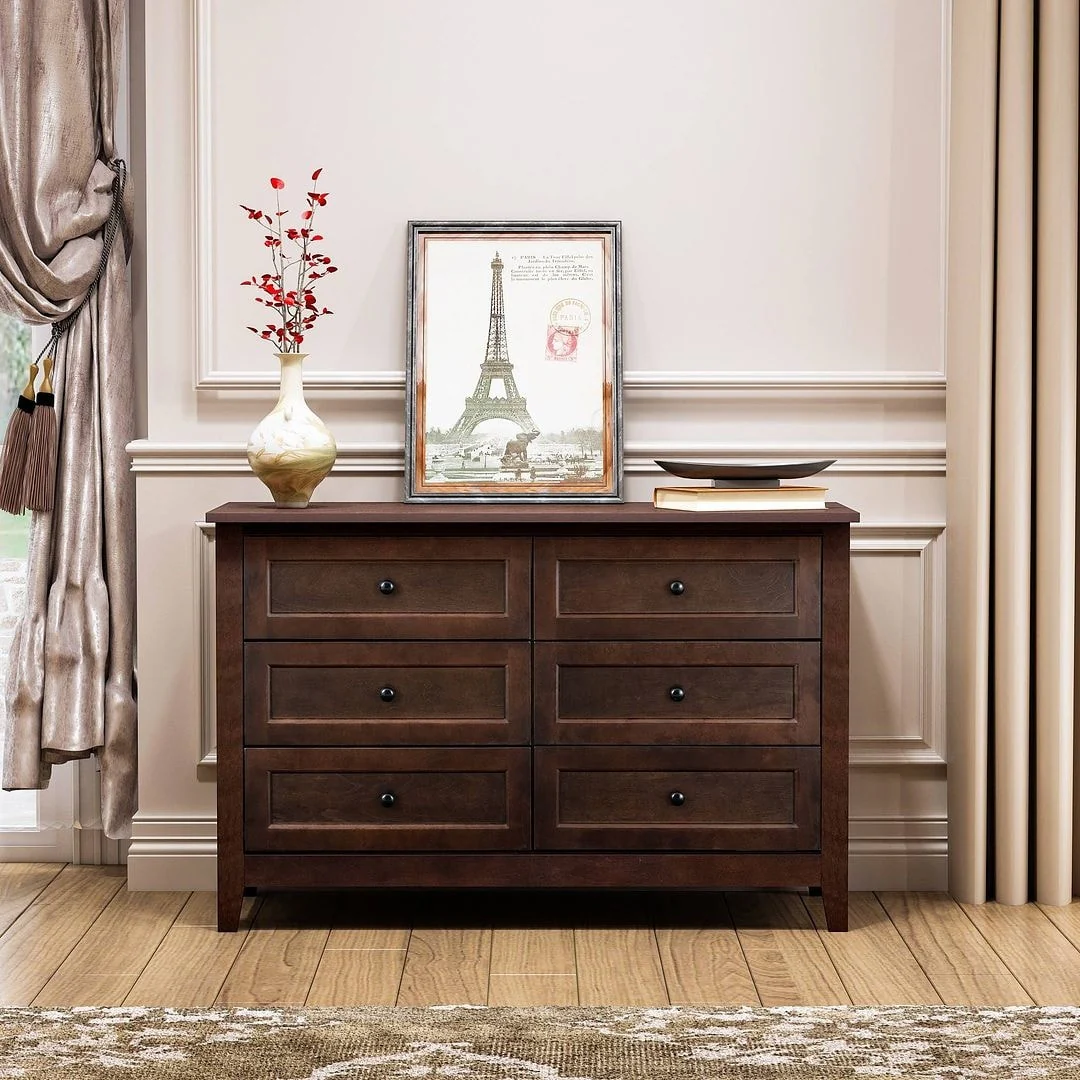 Modern Solid Wood Drawer Dresser with Retro Round Handles