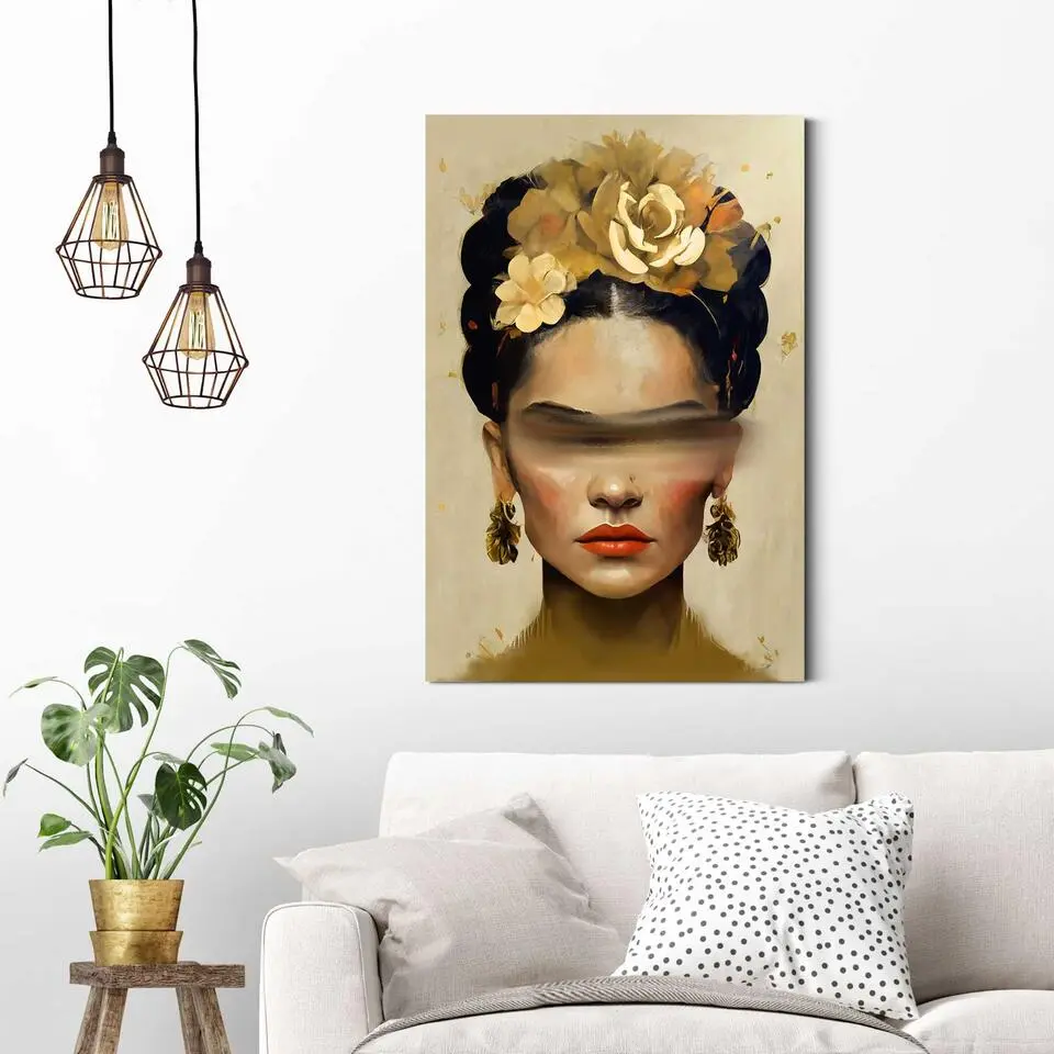 Schilderij Frida Paint Stripe - 90 x 60 - Geel