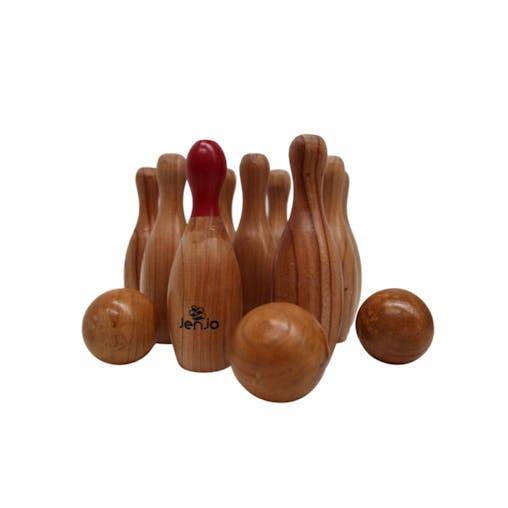 Outdoor Wooden Skittles Bowling Lawn Game Set with carry bag Jenjo Games